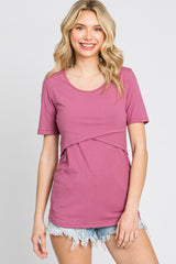 Mauve Ribbed Wrap Front Nursing Top