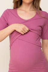 Mauve Ribbed Wrap Front Maternity/Nursing Top