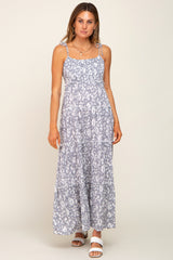 Grey Animal Print Tiered Maxi Dress