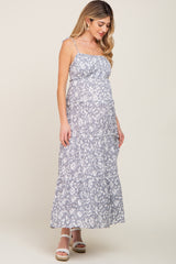 Grey Animal Print Tiered Maternity Maxi Dress