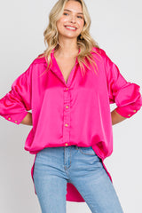 Fuchsia Satin Button Up Maternity Blouse