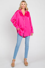 Fuchsia Satin Button Up Blouse