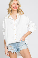 White Satin Button Up Maternity Blouse