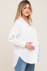 White Satin Button Up Maternity Blouse