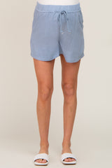 Blue Drawstring Pocketed Maternity Shorts