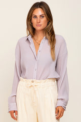 Light Grey Plisse Maternity Chiffon Blouse