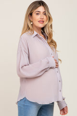 Light Grey Plisse Maternity Chiffon Blouse