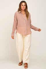 Taupe Plisse Chiffon Blouse