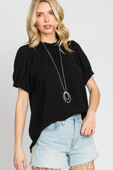 Black Ruffle Mock Neck Maternity Blouse Top