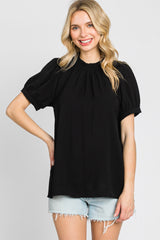 Black Ruffle Mock Neck Blouse Top