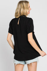 Black Ruffle Mock Neck Blouse Top