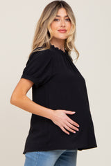 Black Ruffle Mock Neck Maternity Blouse Top