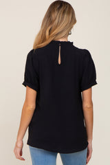 Black Ruffle Mock Neck Maternity Blouse Top