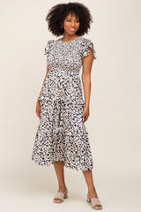 Black Smocked Ruffle Tiered Midi Dress