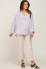 Lavender Lightweight Striped Textured Collared Maternity Top