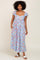 Light Blue Floral Back Cutout Midi Dress