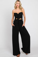 Black Front Tie Crop Top and Pant Set