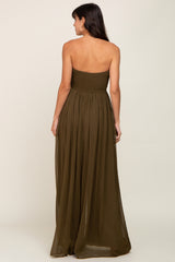 Olive Smocked Strapless Wide Leg Jumpsuit