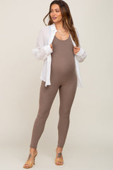 Taupe Ribbed Bodycon Maternity Jumpsuit