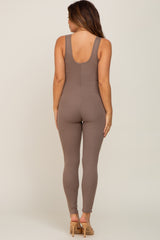 Taupe Ribbed Bodycon Maternity Jumpsuit