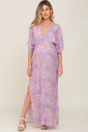 Multi-Color Floral V-Neck Smocked Waist Maternity Maxi Dress