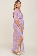 Multi-Color Floral V-Neck Smocked Waist Maternity Maxi Dress