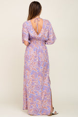 Multi-Color Floral V-Neck Smocked Waist Maxi Dress