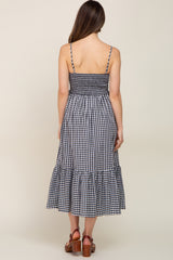 Black Gingham Smocked Maternity Midi Dress