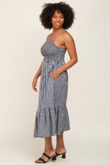 Black Gingham Smocked Midi Dress