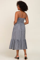 Black Gingham Smocked Midi Dress