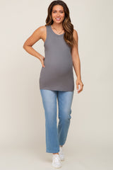 Charcoal Sleeveless Ribbed Maternity Top