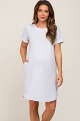 Heather Grey French Terry Cuffed Short Sleeve Maternity Dress