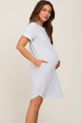 Heather Grey French Terry Cuffed Short Sleeve Maternity Dress