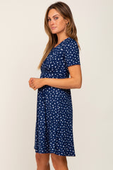 Navy Floral Smocked Short Sleeve Dress