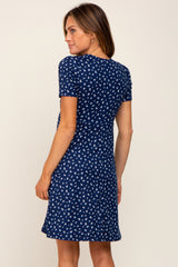 Navy Floral Smocked Short Sleeve Dress