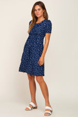 Navy Floral Smocked Short Sleeve Dress