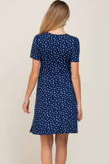 Navy Floral Smocked Short Sleeve Maternity Dress