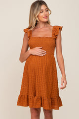 Camel Textured Sleeveless Smocked Maternity Dress