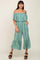 Green Striped Off Shoulder Jumpsuit