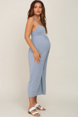 Light Blue Sleeveless Cropped Maternity Jumpsuit