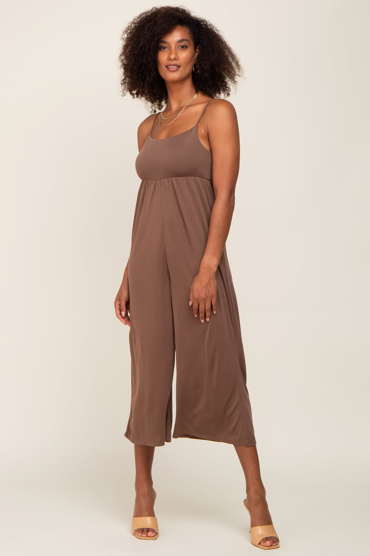 Brown Sleeveless Cropped Jumpsuit