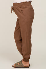 Brown Smocked Maternity Joggers