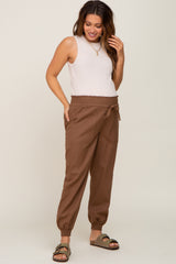 Brown Smocked Maternity Joggers