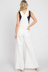 Ivory Denim Distressed Wide Leg Overalls