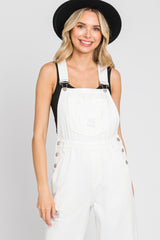 Ivory Denim Distressed Wide Leg Overalls