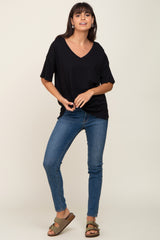 Black Pocketed V-Neck Top