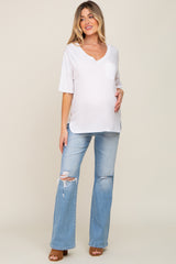 White Pocketed V-Neck Maternity Top