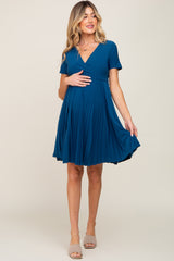 Teal Pleated Maternity/Nursing Dress