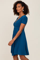 Teal Pleated Maternity/Nursing Dress