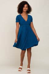 Teal Pleated Maternity/Nursing Dress